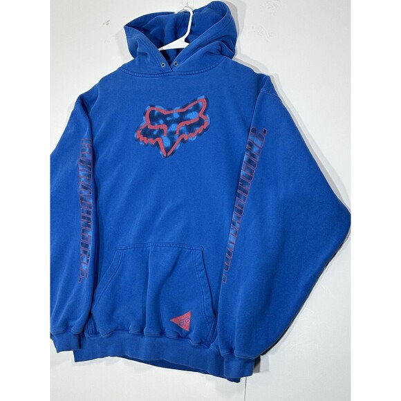 VTG Fox Racing Hoodie Men Large Blue Pullover Motocross Camo Logo Promo 90s Y2K - Picture 2 of 14
